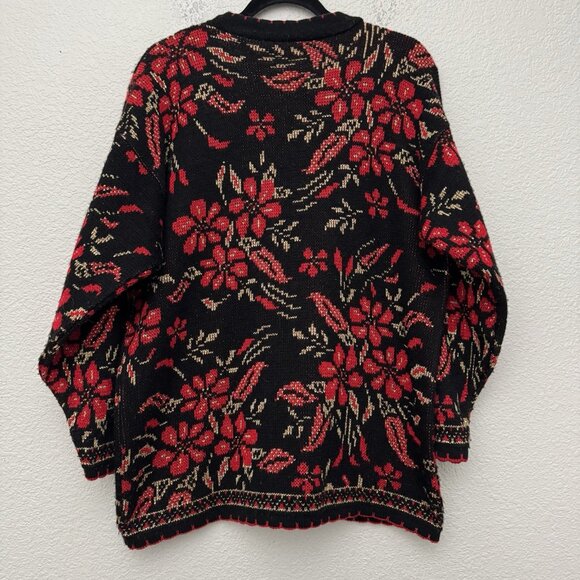 Dana Scott Sweater Large Red Gold Poinsettia Metallic Christmas Party Holiday - Picture 10 of 13